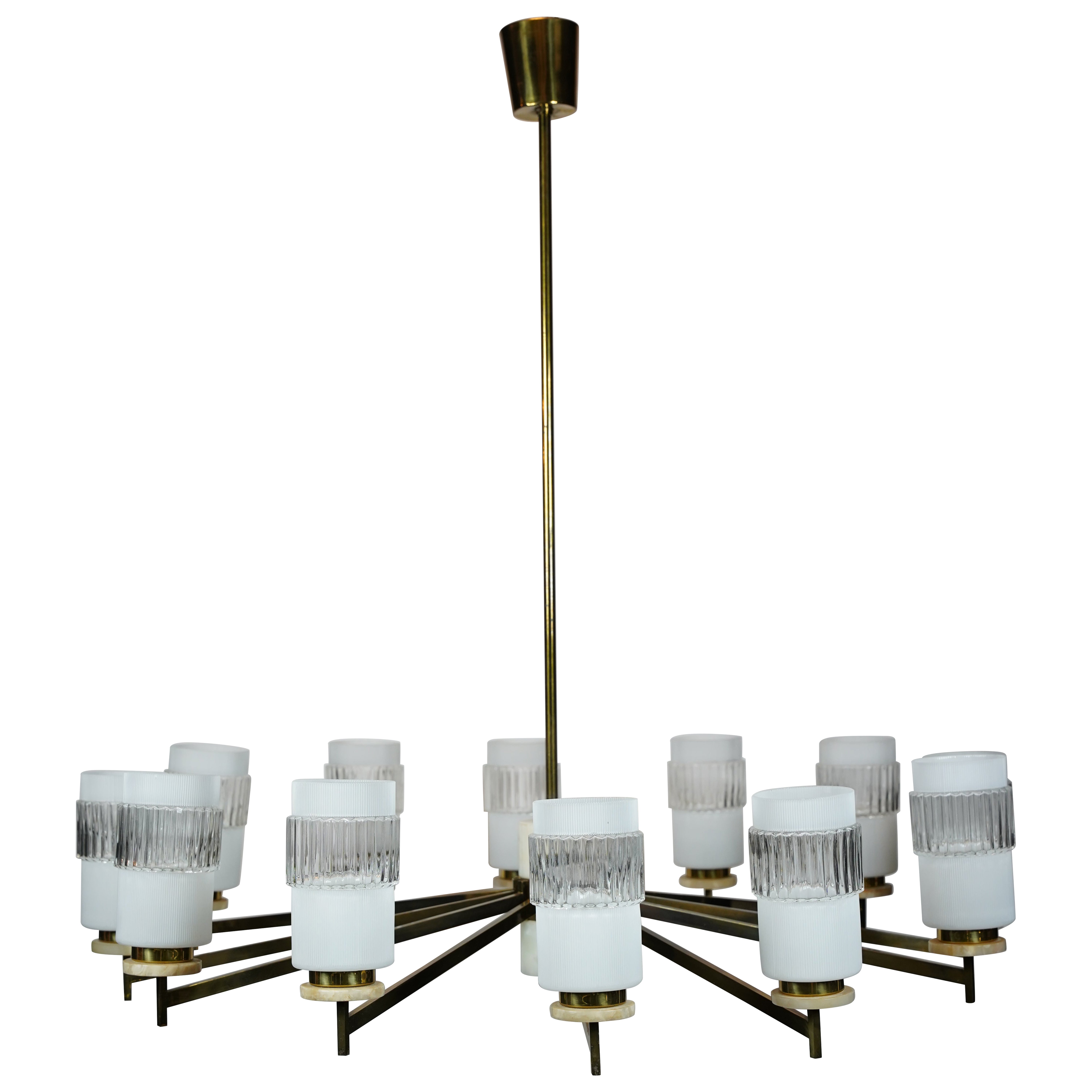 Lustre italien en laiton et marbre, Italie 1960