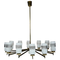 Italian chandelier brass and marble, Italy 1960