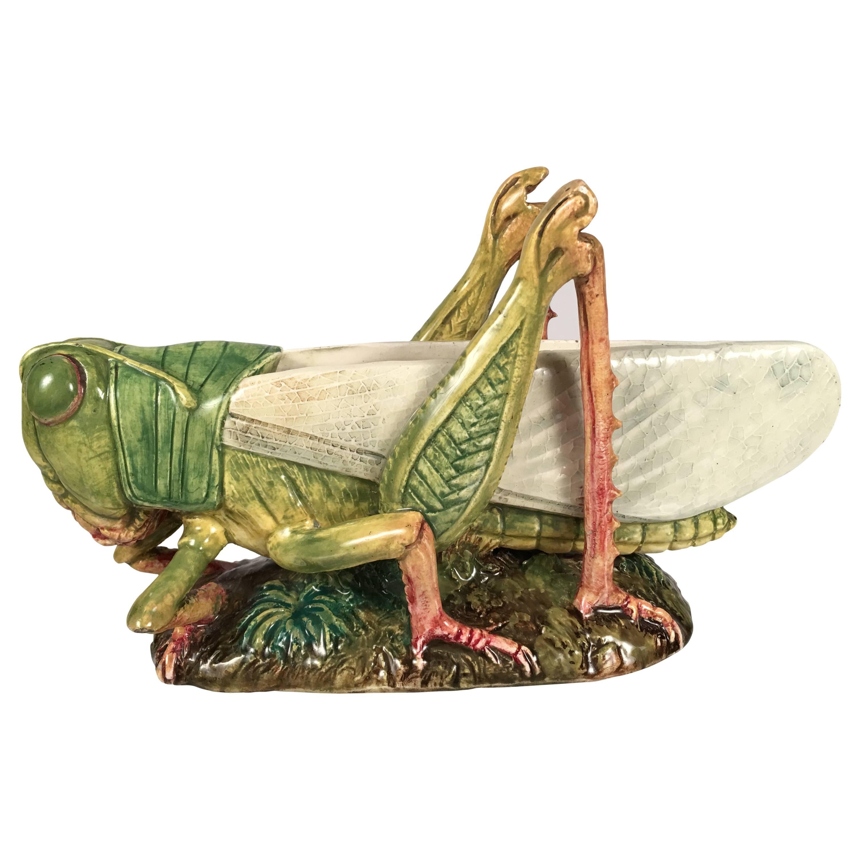 French Majolica Vase Modeled as a Grasshopper