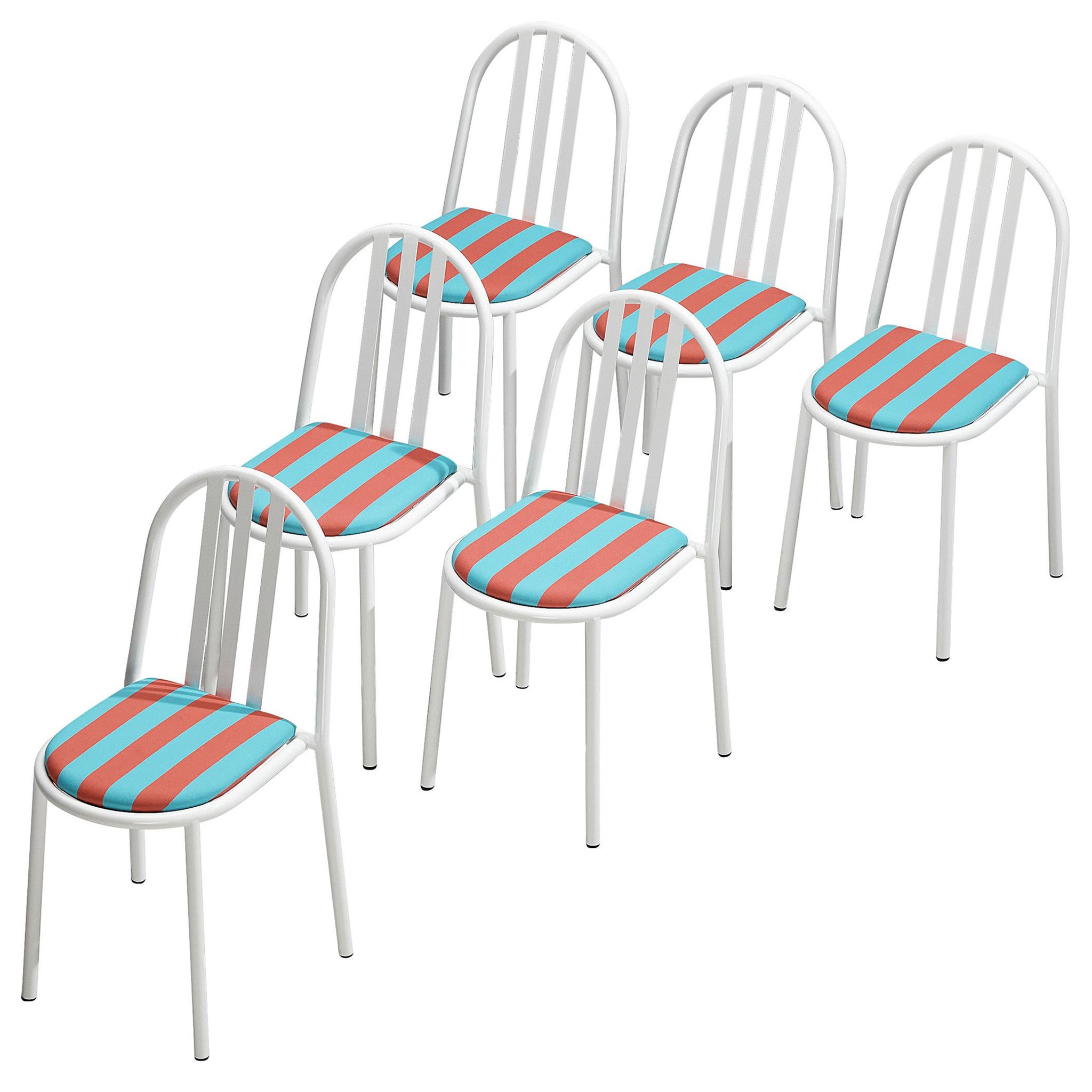 Set of Tubular Steel Chairs with Striped Seats by Robert Mallet-Stevens