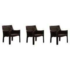 Mario Bellini “CAB” 414 Chairs for Cassina, Black Leather, 1977, Set of 3