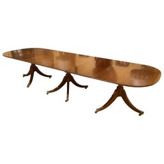 Solid Mahogany Triple Pedestal Dining Table - England (3m33 Long)