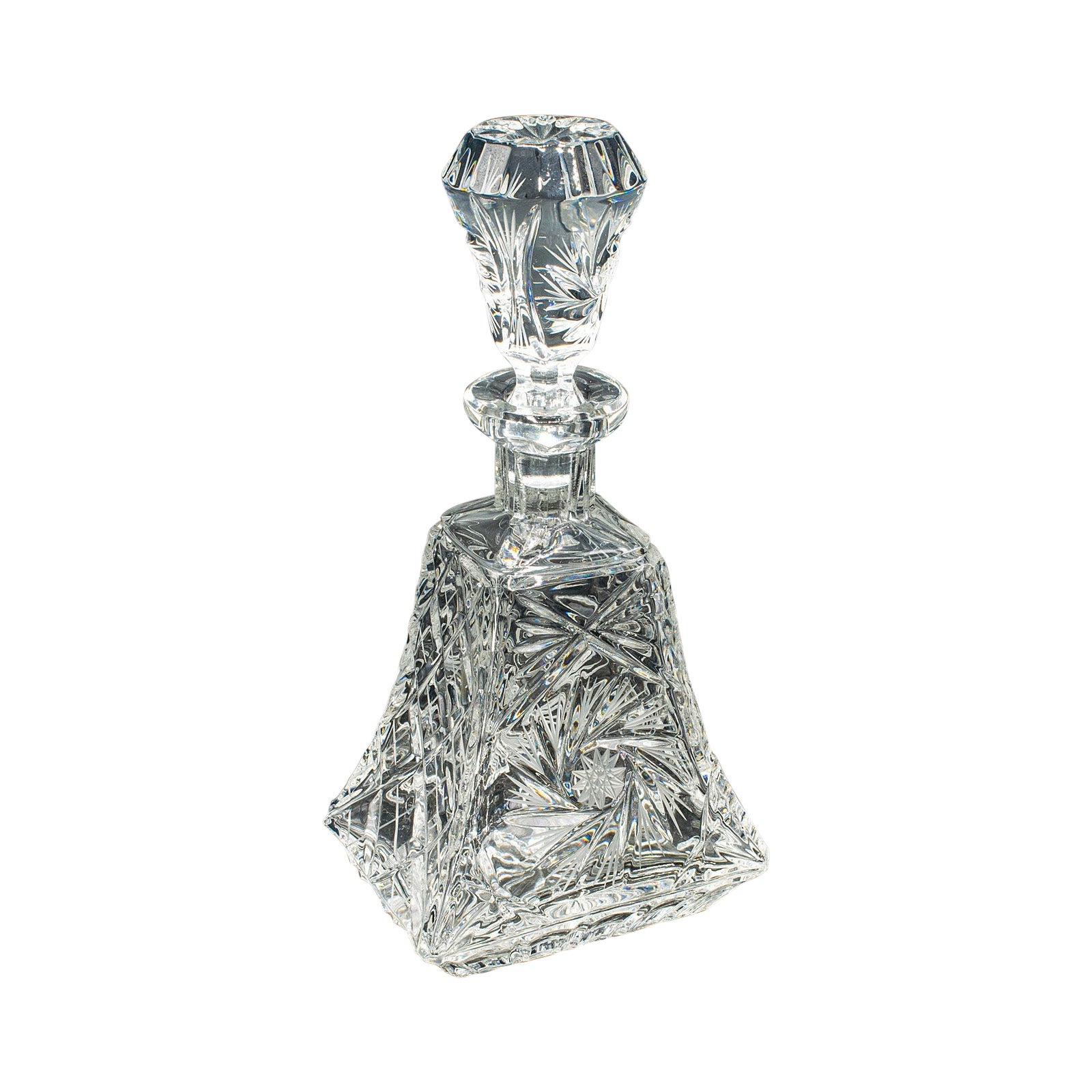 Decantador de Brandy de Cristal Vintage, Inglés, Recipiente de Vidrio Tallado para Aguardiente, Mediados de Siglo