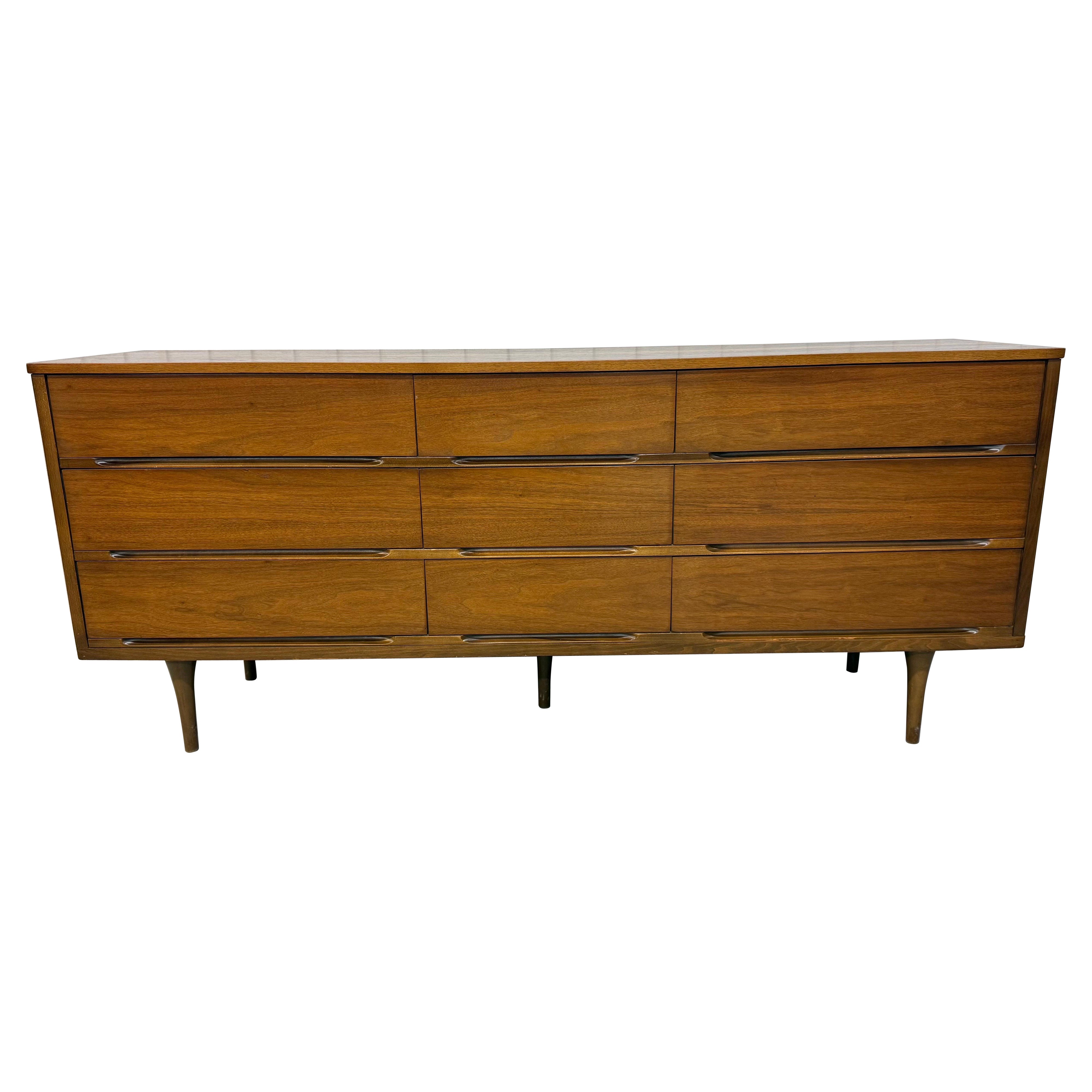 Mid-Century Modern Walnut 9-Drawer Dresser