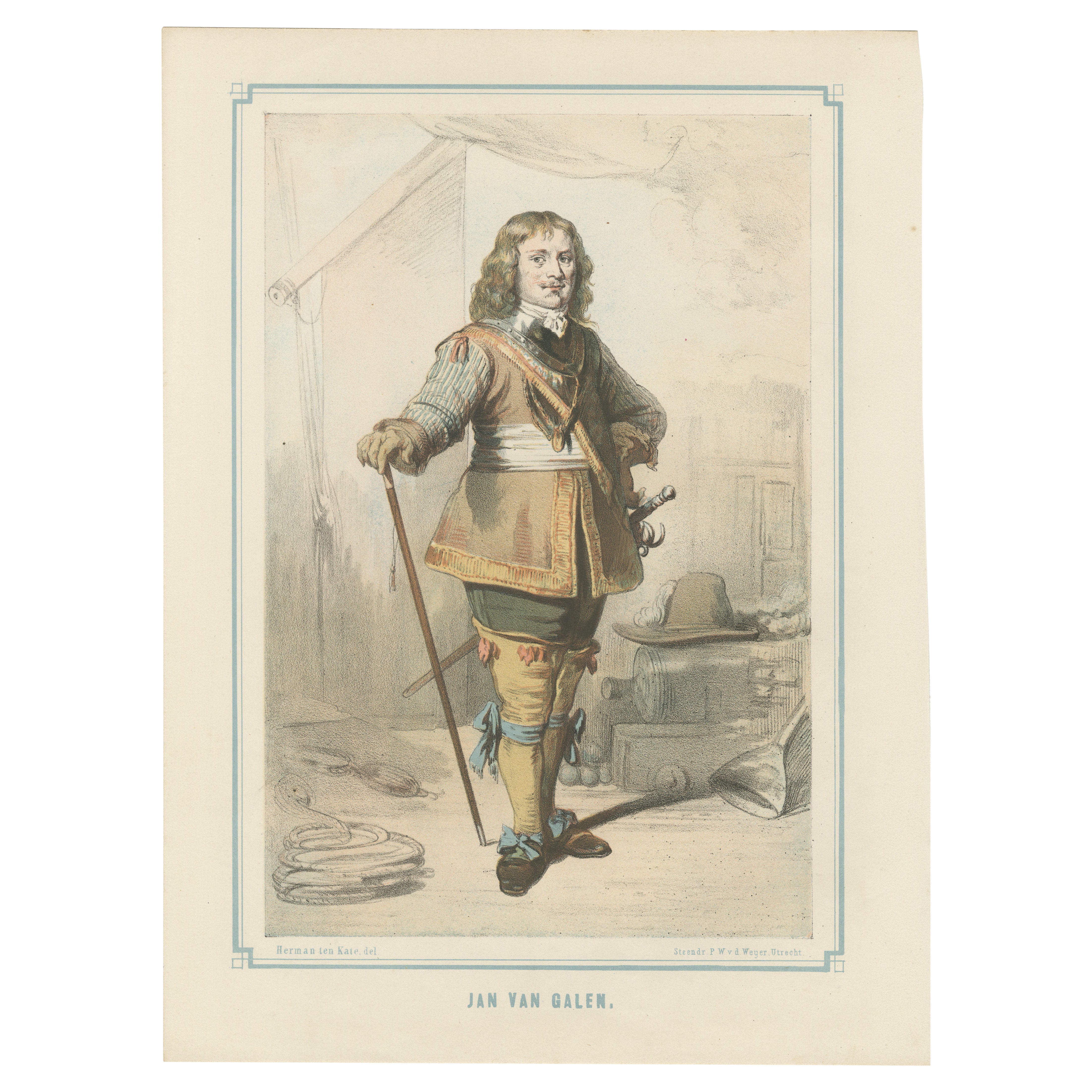Jan van Galen – Heroic Dutch Admiral, 19th-Century Hand-Colored Lithograph