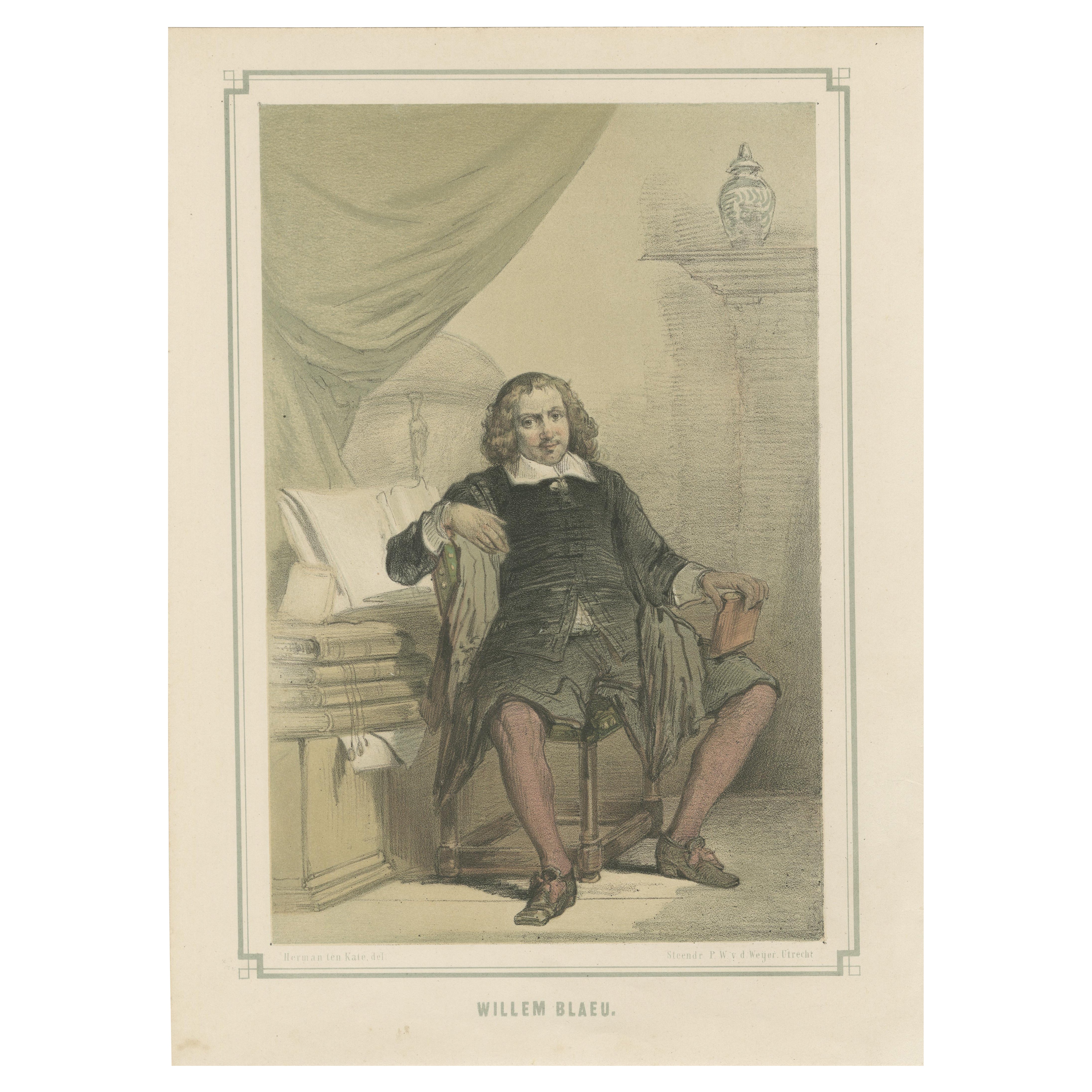 Willem Blaeu – Dutch Cartographer and Publisher, 19th-Century Lithograph For Sale