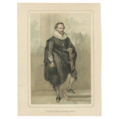 Pieter Corneliszoon Hooft – Dutch Golden Age Poet, 19th-Century Lithograph