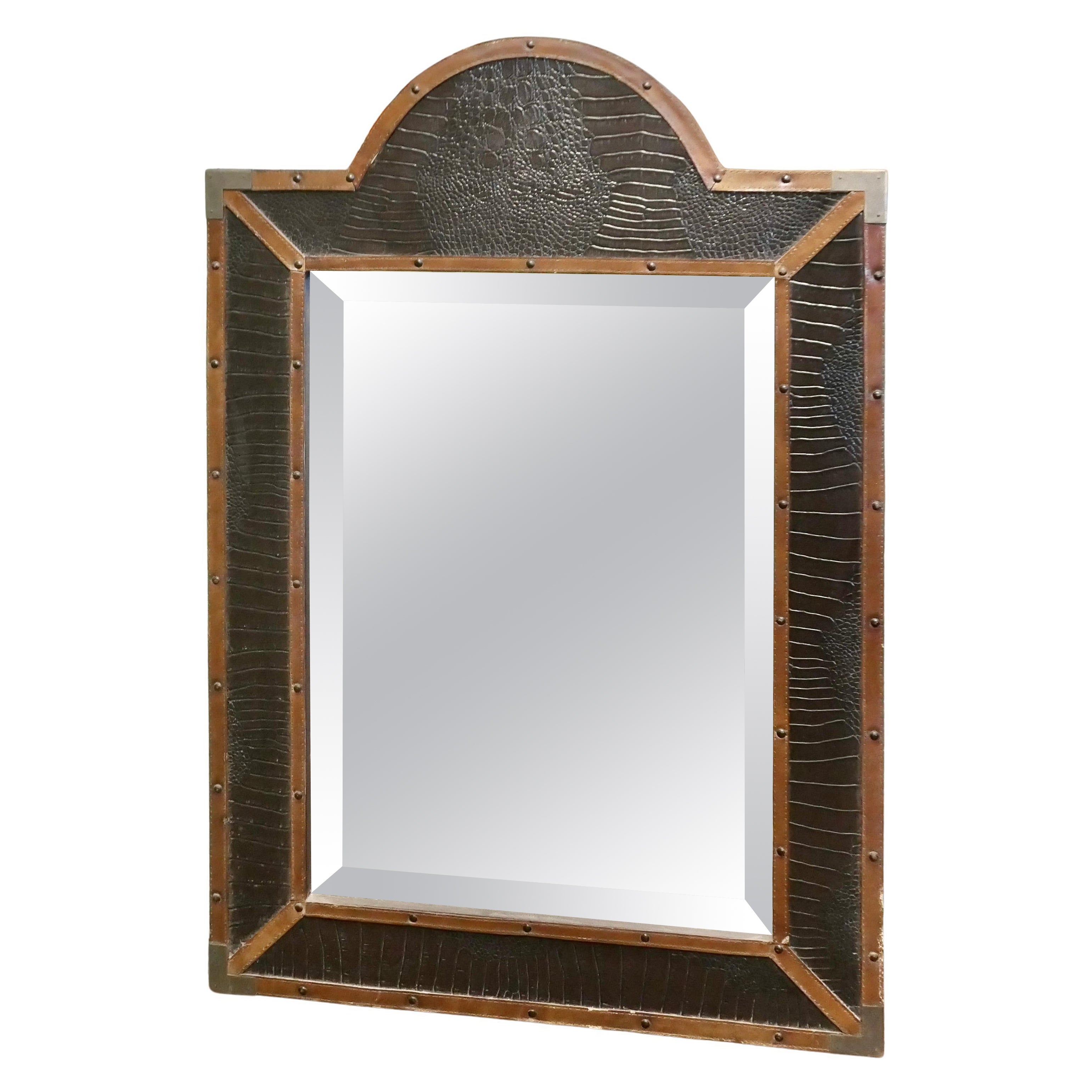 French Art Deco Leather Wall Mirror  A very unusual piece For Sale