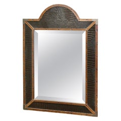 French Art Deco Leather Wall Mirror  A very unusual piece