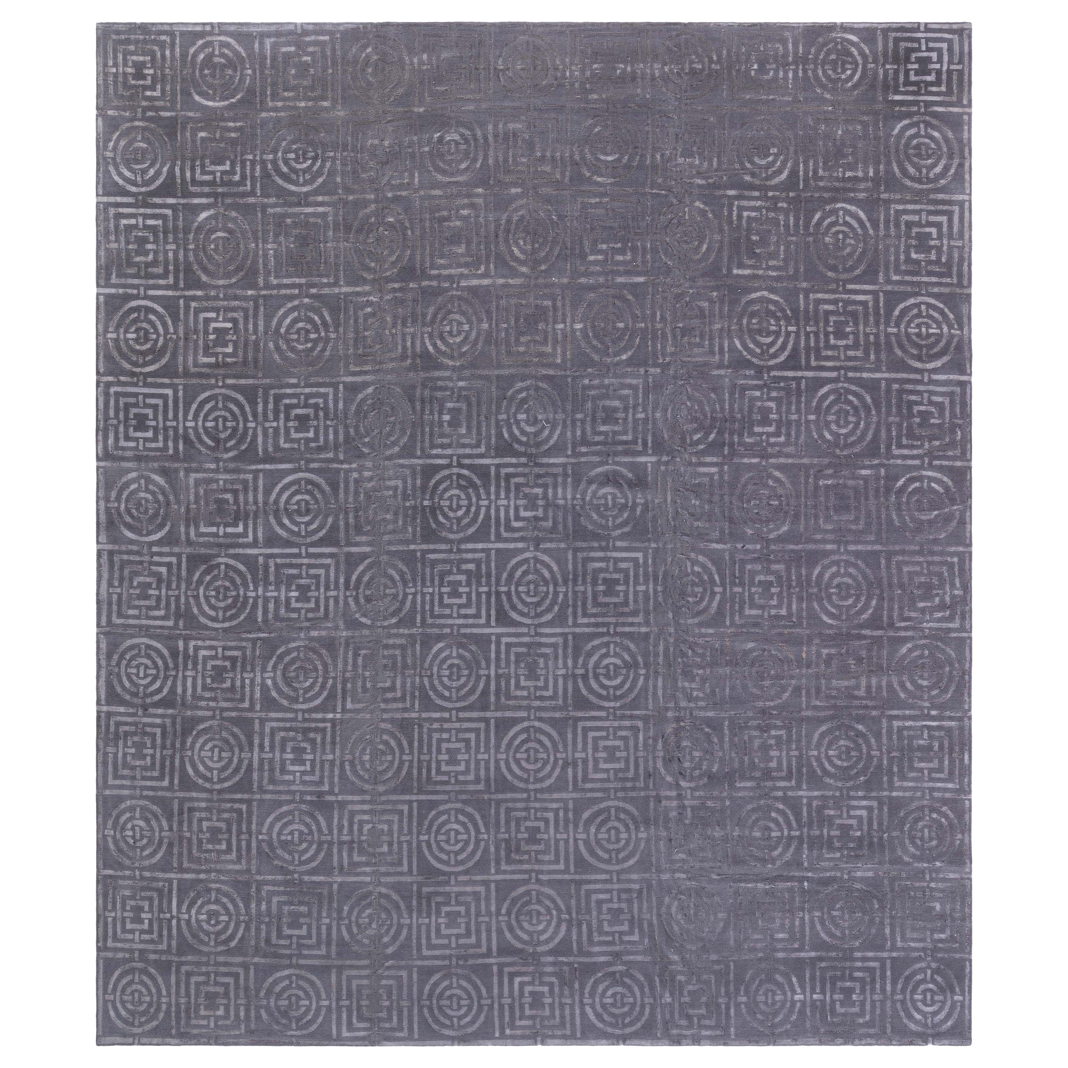 Modern Art Deco Design Tibetan Handmade Wool and Silk Rug by Doris Leslie Blau
