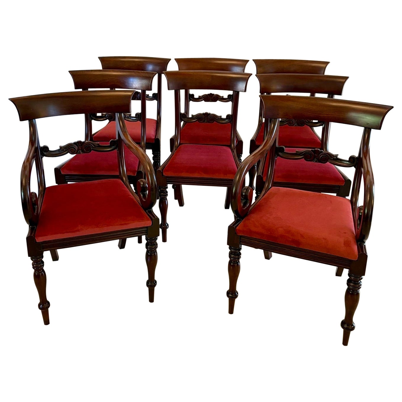 Set of 8 Antique Regency Quality Mahogany Dining Chairs