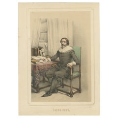 Jacob Cats – Dutch Poet and Statesman, 19th-Century Hand-Colored Lithograph
