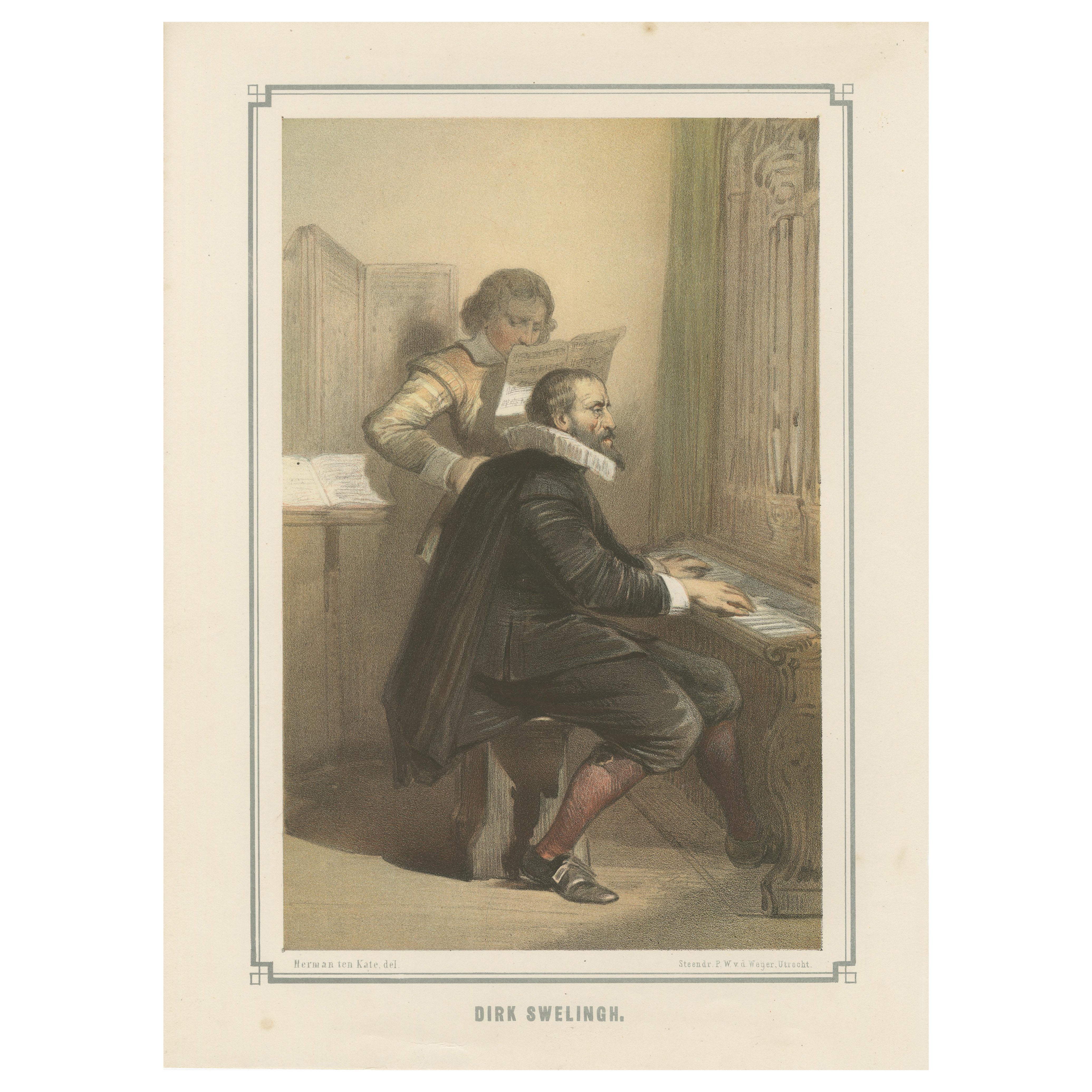 Dirk Sweelinck – Dutch Baroque Organist and Composer, 19th-Century Lithograph