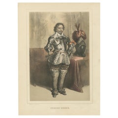 Frederik Hendrik – Prince of Orange in Armor, Hand-Colored Lithograph, ca.1850