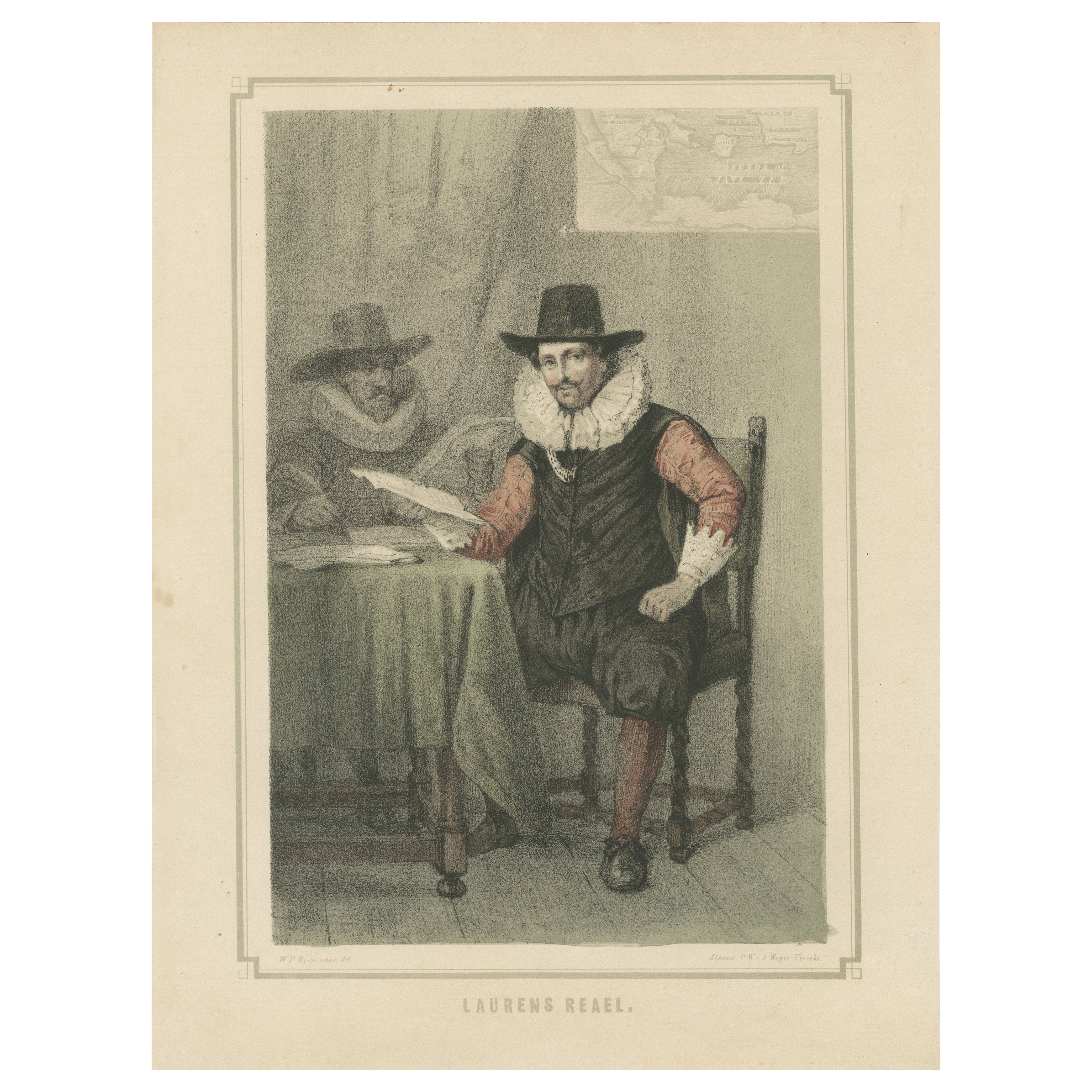 Laurens Reael – Dutch VOC Governor and Admiral, Hand-Colored Lithograph, ca.1850