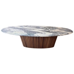 Large oval marble & stacked wood coffee table