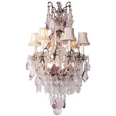 Antique 19th Century Style Amethyst, Rock Crystal and Lead Six-Light Chandelier