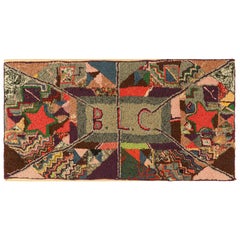 Signed Antique Hooked Rug with Polychromatic Abstract Patterns - Rug & Kilim