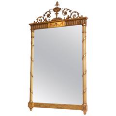 Vintage Carved Giltwood and Polychrome Painted Mirror with Columns Urn Details 5