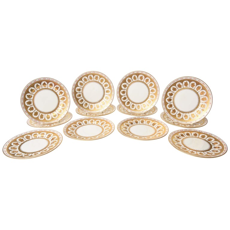 12 Stunning Antique Dessert or Salad Plates, Heavily Gilded English