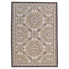 Vintage French Aubusson-style flatweave Tan Brown Gold Wool 6'3''x8'10''