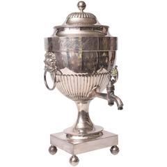 19th Century Sheffield Silver Plate Lion's Head Handle, Ball Foot Coffee-Tea Urn