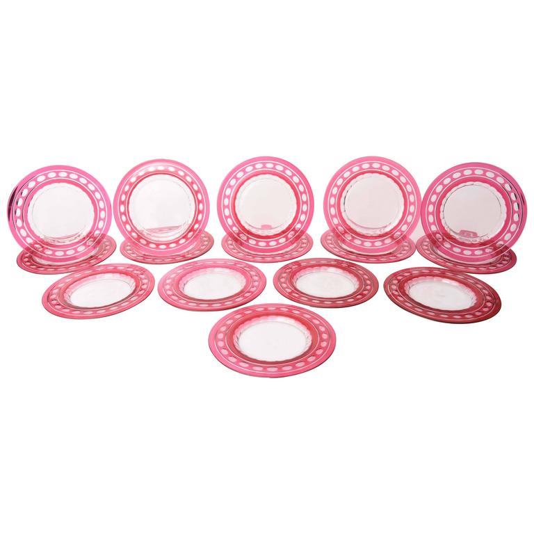 15 Val St Lambert Cased Red Glass Plates For Sale at 1stDibs