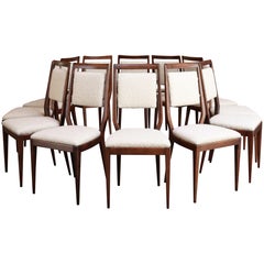Set of Twelve Vintage Italian Modern Walnut Dining Chairs by Vittorio Dassi