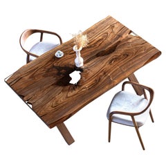 Walnut Dining Room Table - Black And Solid Table - Natural Handmade Wood Table