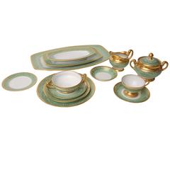 Full Service for 12, Green and Gilt Encrusted Antique Bavarian Fine Porcelain