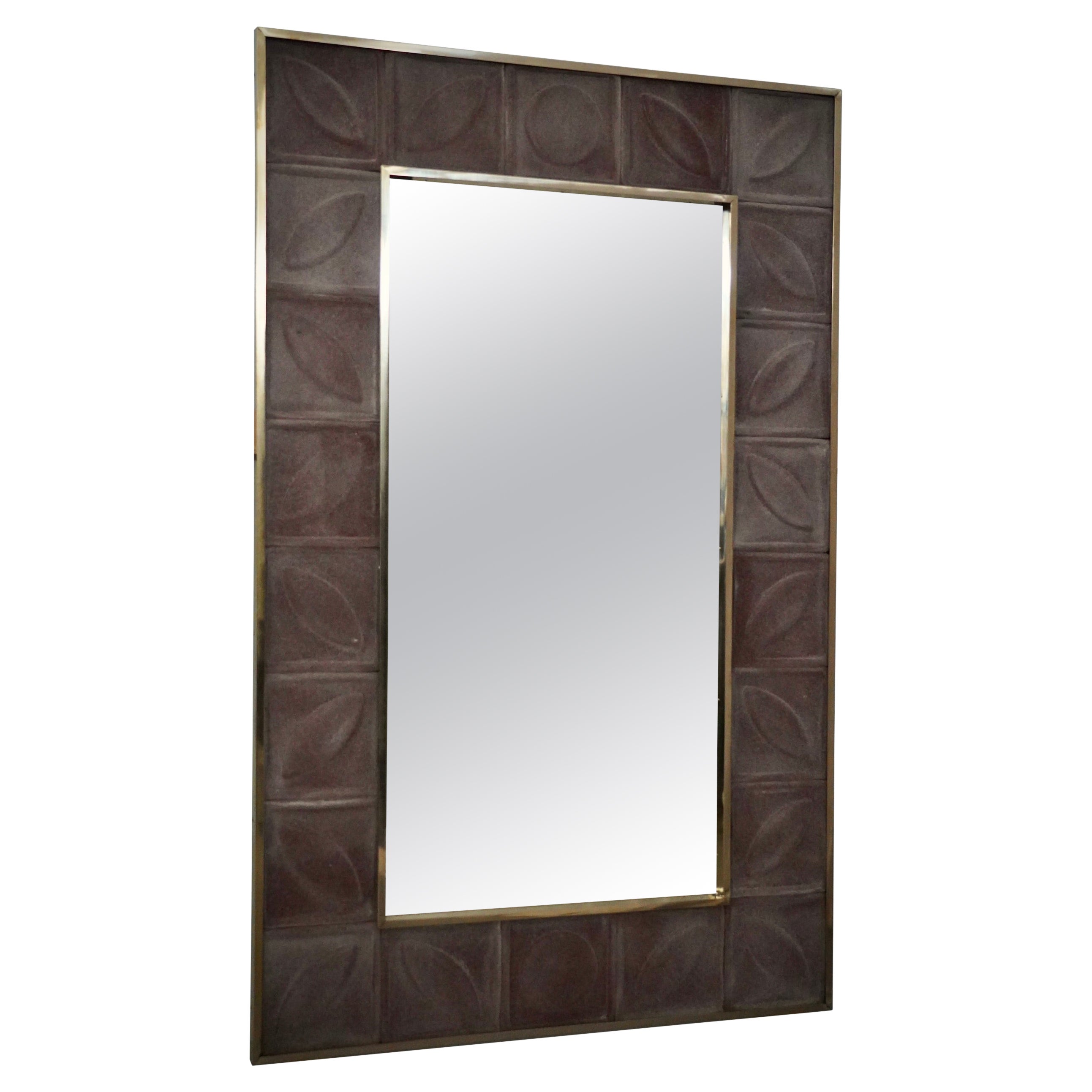 Murano Pink Art Glass and Brass Mid-Century Italian Console Wall Mirror, 2020