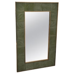 Murano Green Art Glass and Brass Mid-Century Italian Console Wall Mirror, 2020