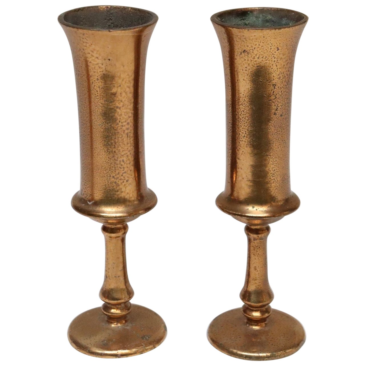 Pareja de Copas de Cobre / Jarrones de Capullos Estilo Arts and Crafts Vintage