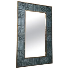 Specchio da parete con console in vetro artistico e ottone di Murano Aqua Blu, 2020