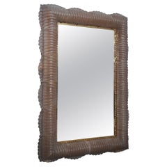 Murano Pink Color Glass and Brass Illuminated Consol Mirror / Wall Mirror, 2020