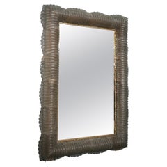 Miroir consol en verre de Murano de couleur fumée et laiton éclairé, 2020