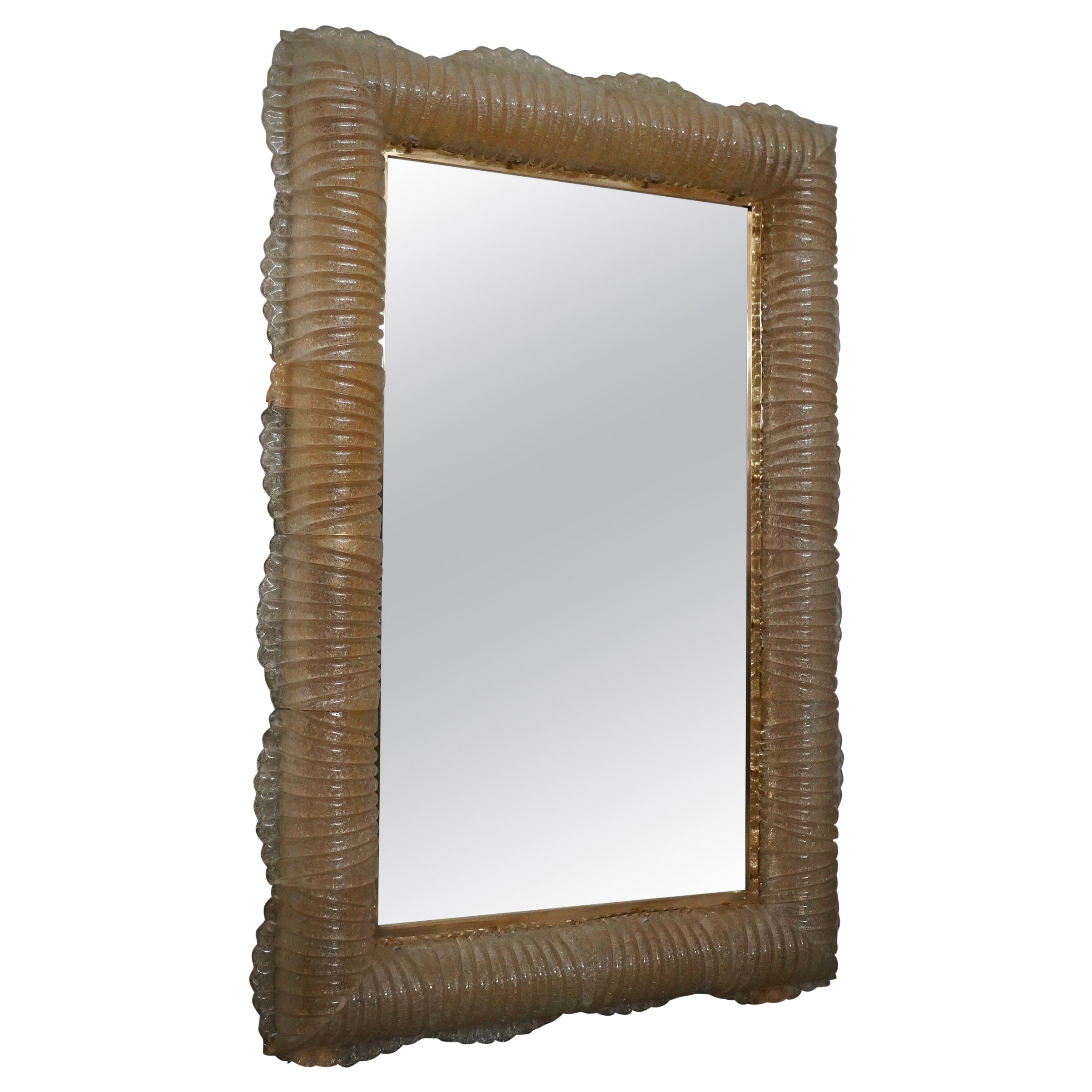 Miroir consol en verre de Murano de couleur or et laiton éclairé, 2020
