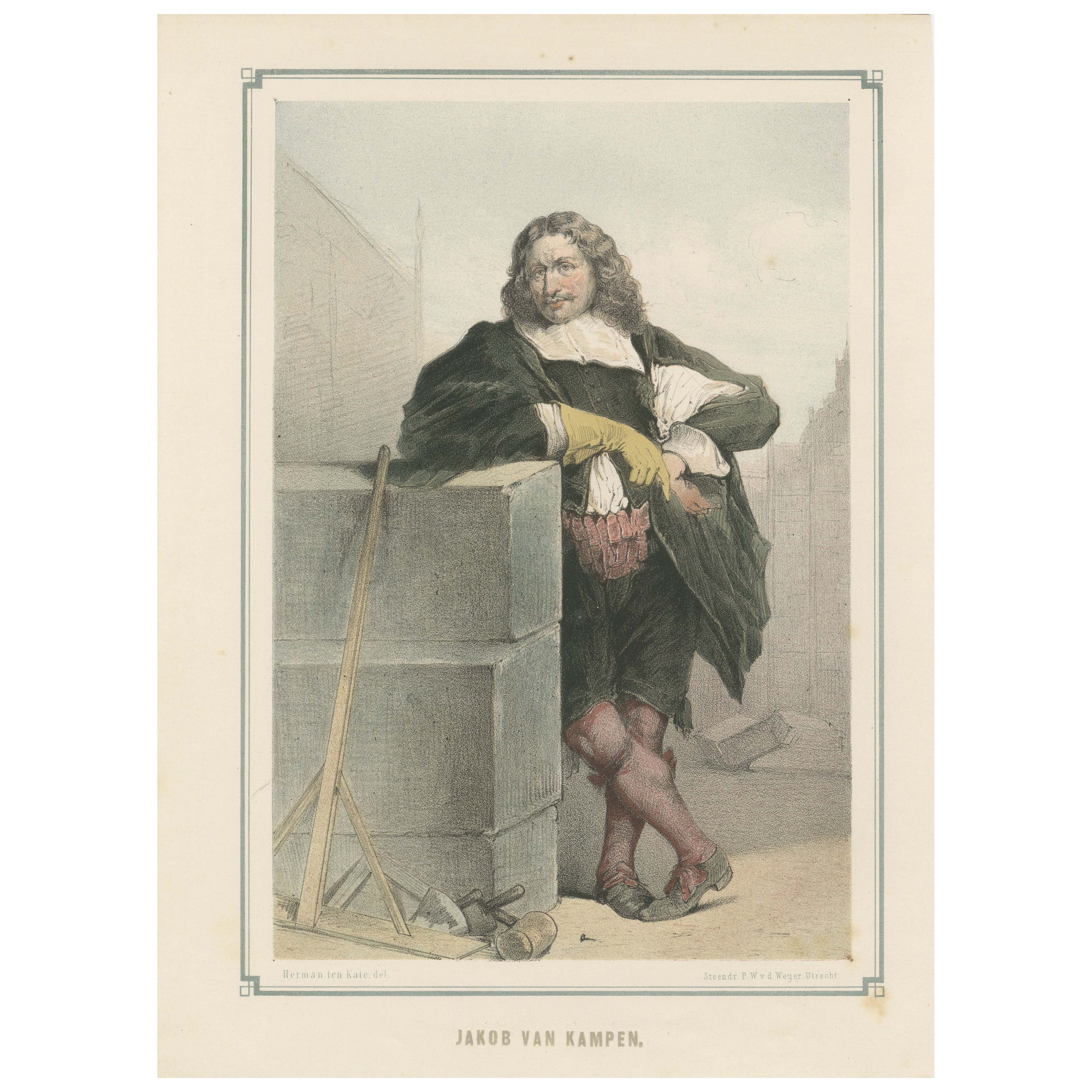 Jakob van Campen – Dutch Architect and Artist, 19th-Century  Lithograph