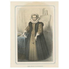 Anna Maria Schuurmans – Dutch Scholar & Artist, Hand-Colored Lithograph, ca.1850