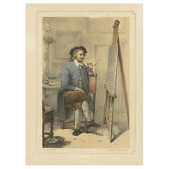 Jan Steen – Dutch Genre Painter at Work, 19th-Century Hand-Colored Lithograph