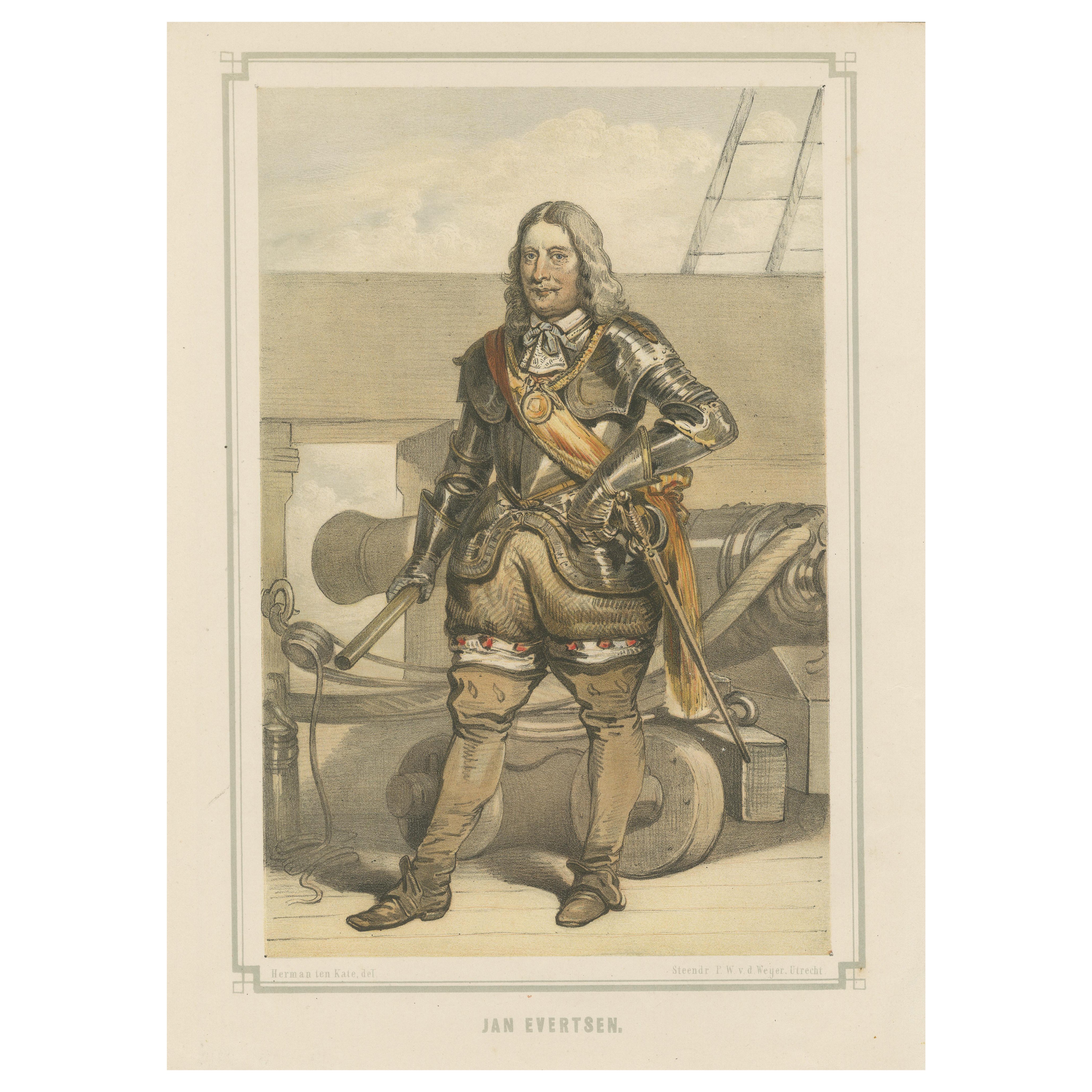 Jan Evertsen – Dutch Admiral in Battle Dress, Hand-Colored Lithograph, ca.1850
