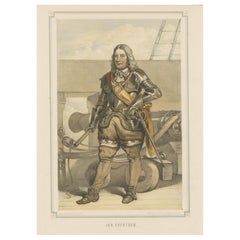 Antique Jan Evertsen – Dutch Admiral in Battle Dress, Hand-Colored Lithograph, ca.1850