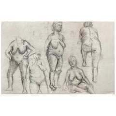 Henry Moore Style I950s Nudes English Drawing