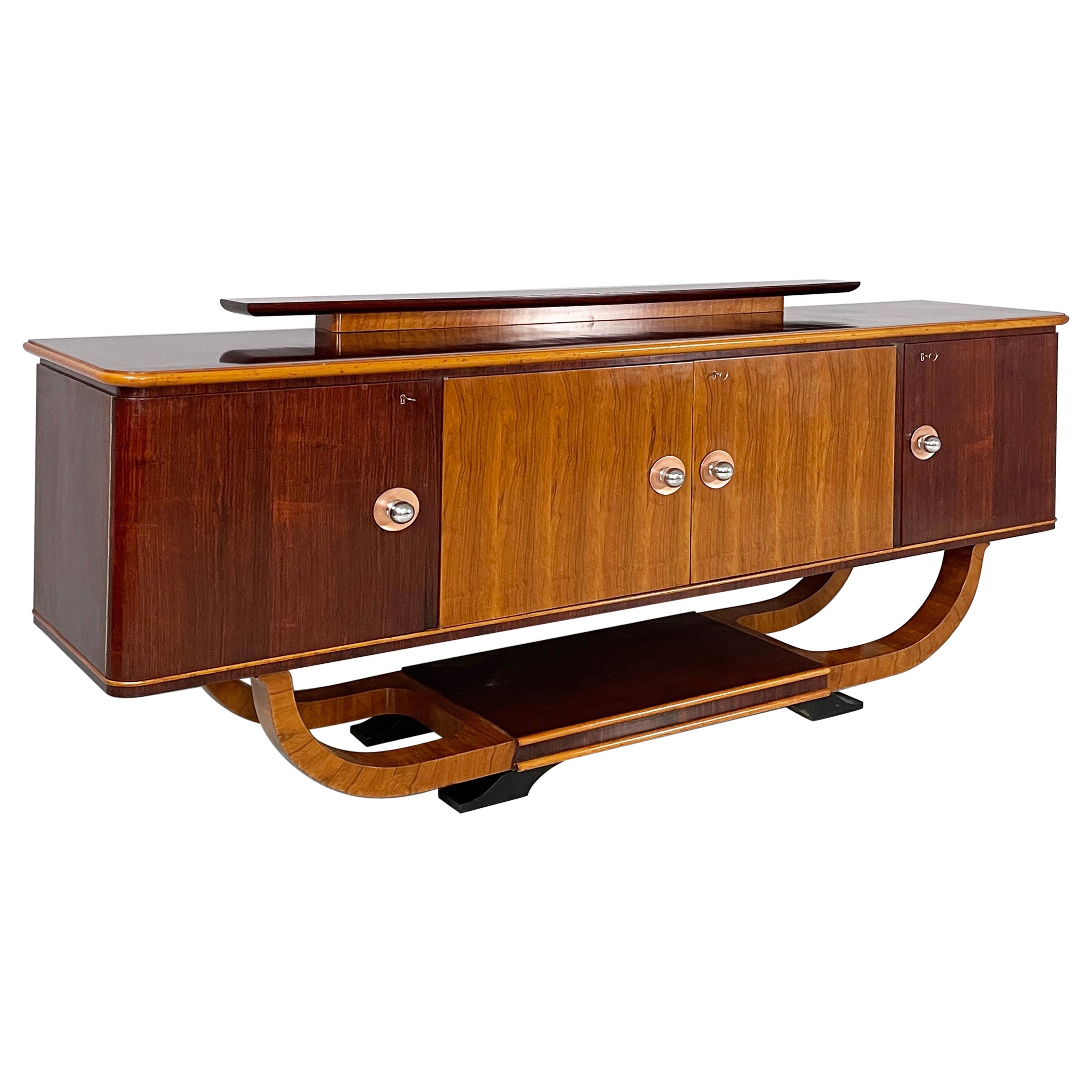 Italian Art Deco Sideboard in wood with metal handles, 1920s