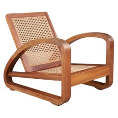Mid-Century Teak and Cane Lounge Chair from France, 1950s