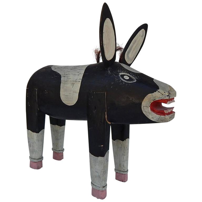 Carved Wood Donkey Sculpture New Mexico Folk Artist Felipe Archuleta