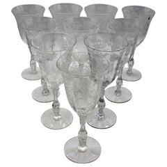 Set di 10 calici da acqua Cambridge "Rose Point" degli anni '30 circa