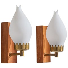 Örsjo Industri, Wall Lights, Teakholz, Messing, Glas, Schweden, 1950er Jahre