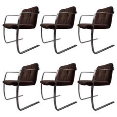 Set of Six Polished Steel Dining Chairs