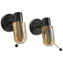 Jacques Biny, Wall Lights, Brass, Metal, Glass, France, 1950s
